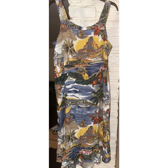 RARE REYN SPOONER Vintage NWT Hawaiian All Over Print Beach Dress Palm Hula Sz L - Picture 1 of 7